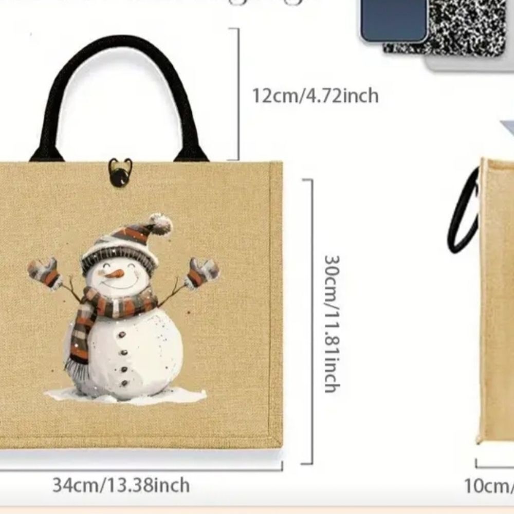 Festive Snowman Tote Bag - Tan - Picture 4 of 7